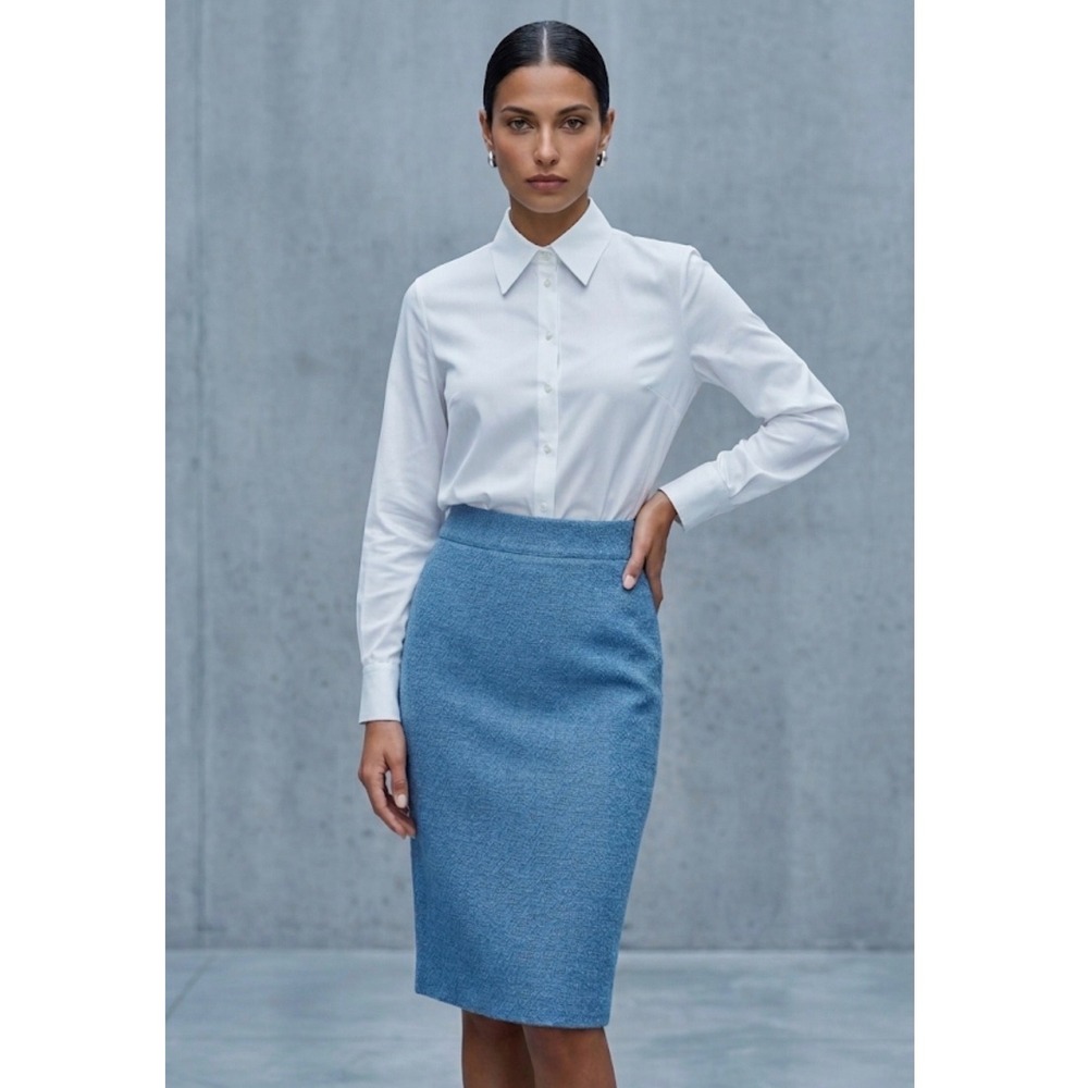 Cannella Italy Blue Tweed Pencil Skirt